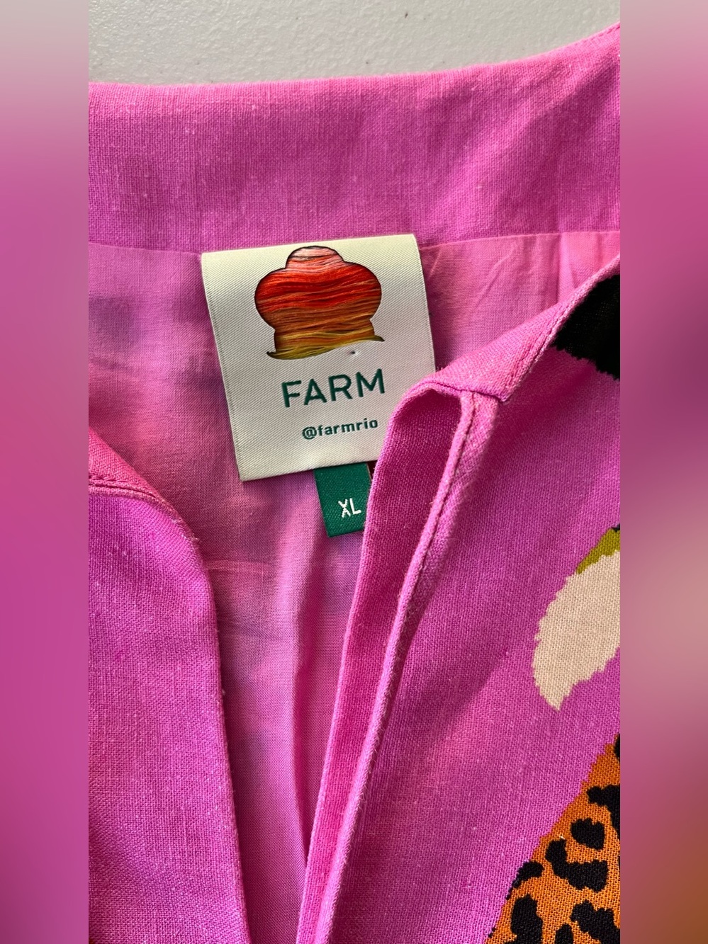 Farm Rio Leopard Forest Mini Dress XL Pink Linen Blend Tropical - Picture 6 of 16